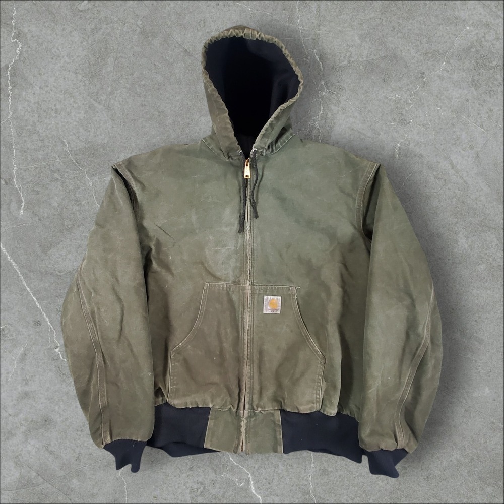 Carhartt Active Jacket Mens XL Olive Green Distressed Thermal Lined Canvas J131